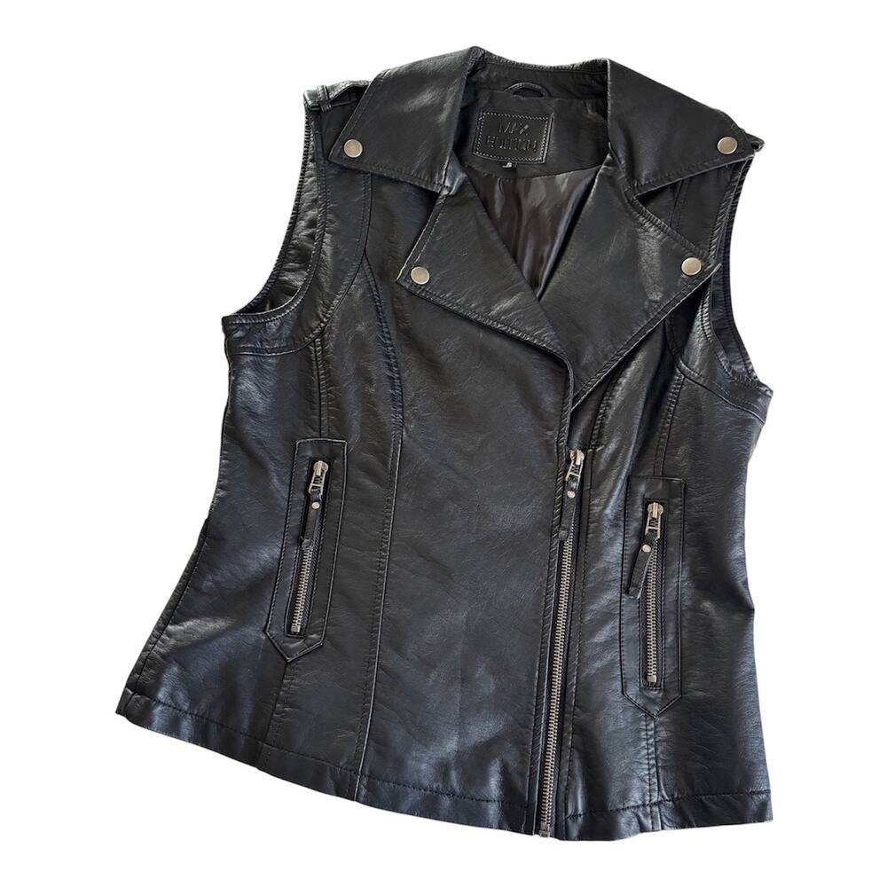 Max Studio Black Faux Leather Moto Vest Full Zip Women’s Small Streetwear Biker
